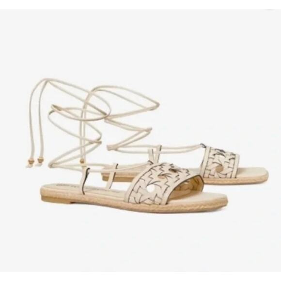 Tory Burch Shoes - Tory Burch Caning Ankle-Wrap Leather Espadrille Sandals Size 7 NWOT Summer